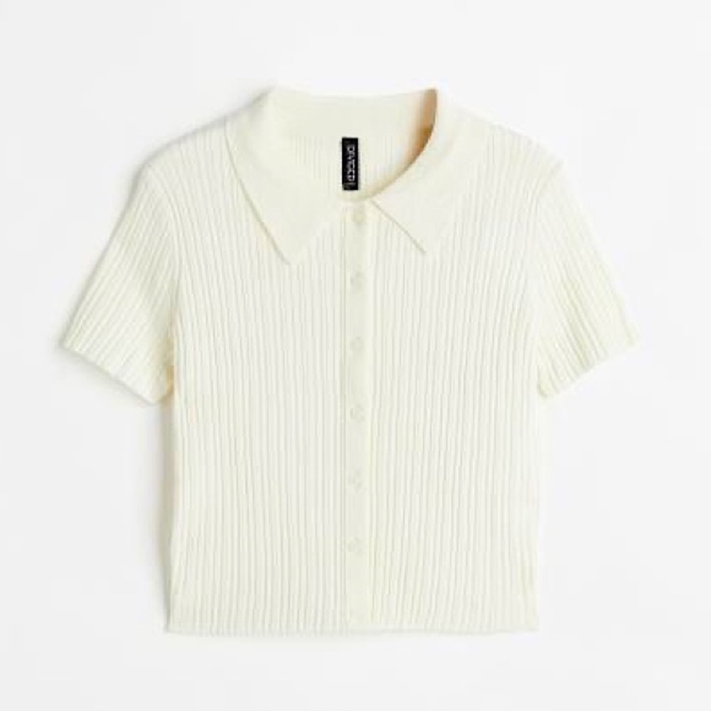 H&M White Collared Ribbed Top (S)